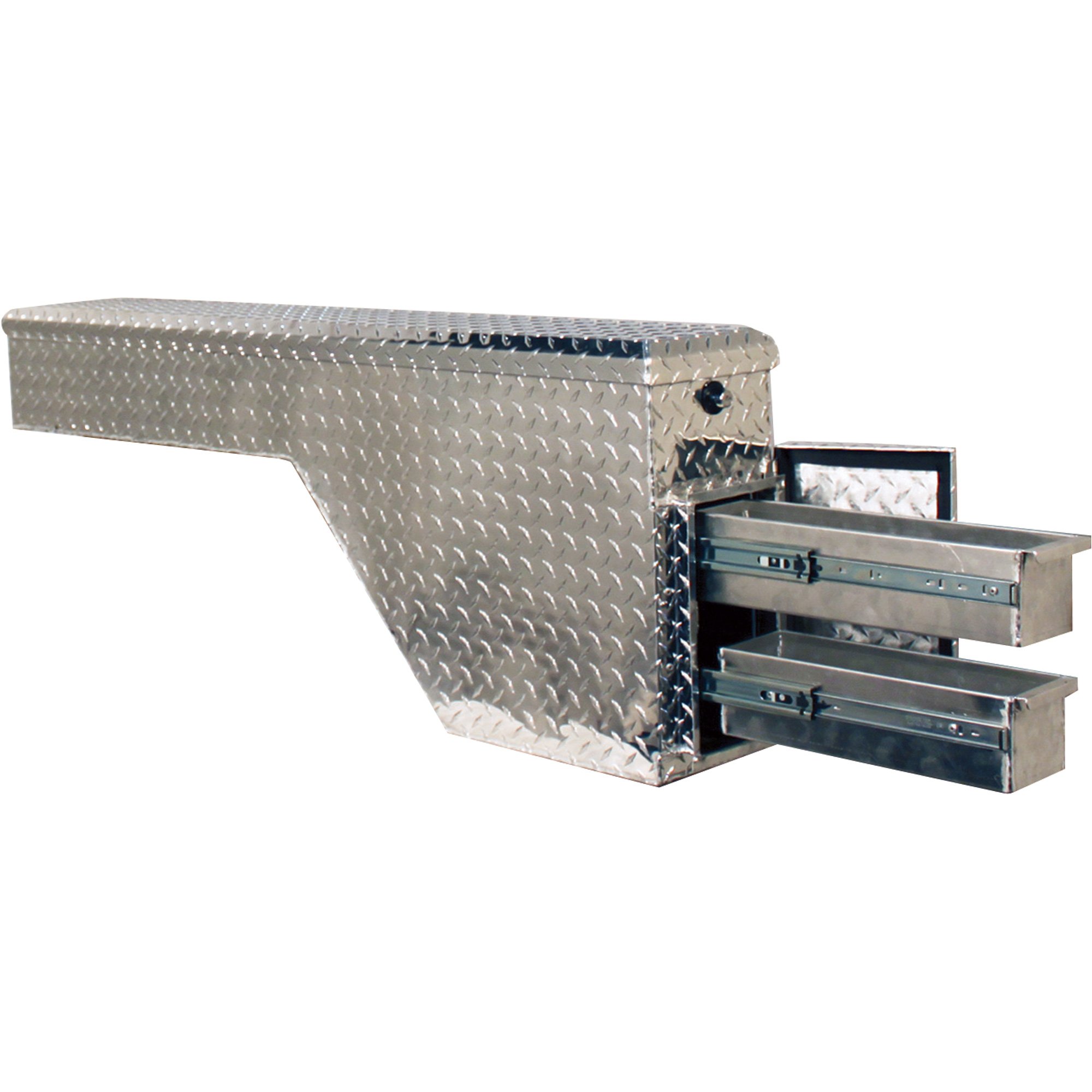Please see replacement item# 41925. Better Built Aluminum Wheel Well Storage Truck Box with Drawers — Diamond Plate, 48in.L x 8in.W x 18 3/4in.H, Model# 68012346